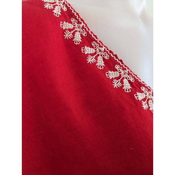 New Zara Basic Size Large Embroidered Shift Dress Red White Linen Short Sleeves - Picture 10 of 16